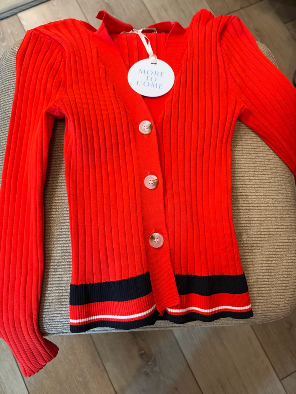 More To Come Red Ribbed Button-Down Knit Top